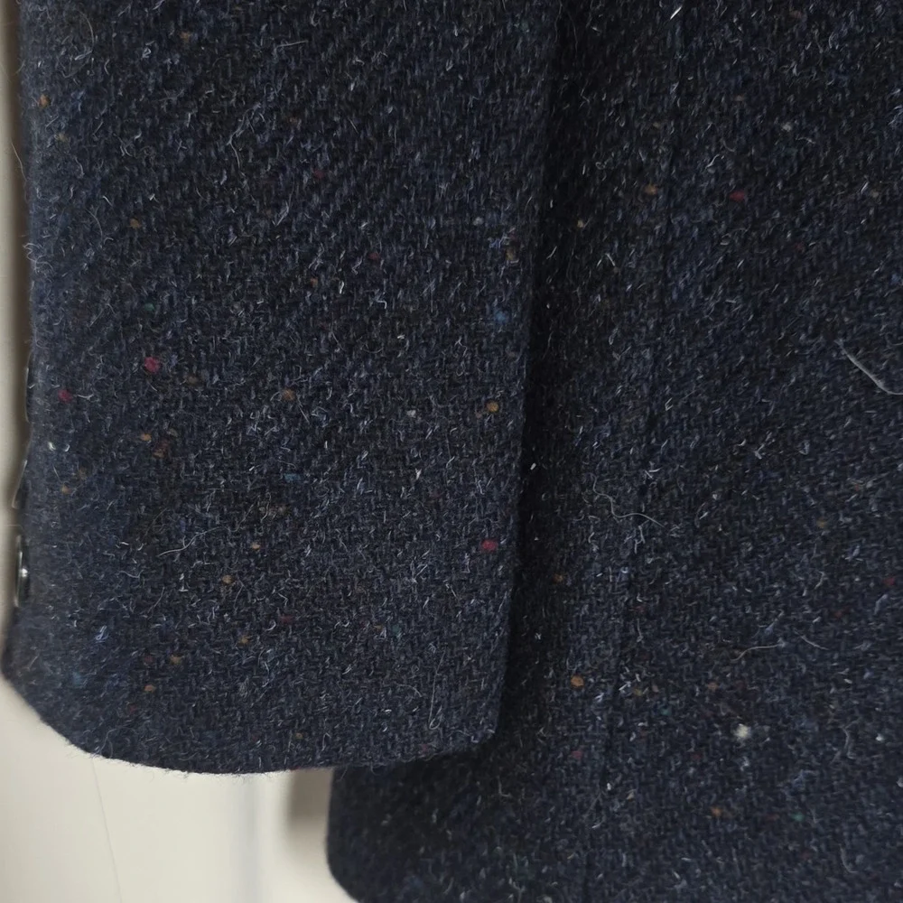 Webster Wool Tweed Dark Blue Herringbone Unisex Double-Breasted Blazer